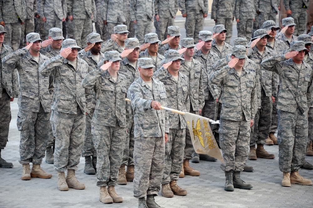 380th Renders a Salute to the American Flag