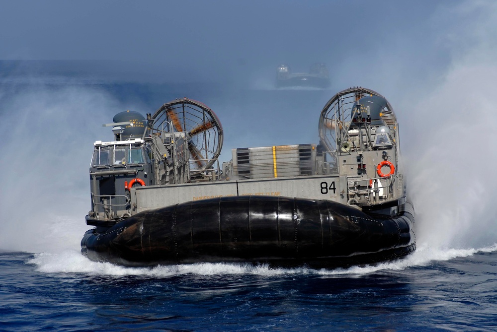 Landing Craft Air Cushion action at sea