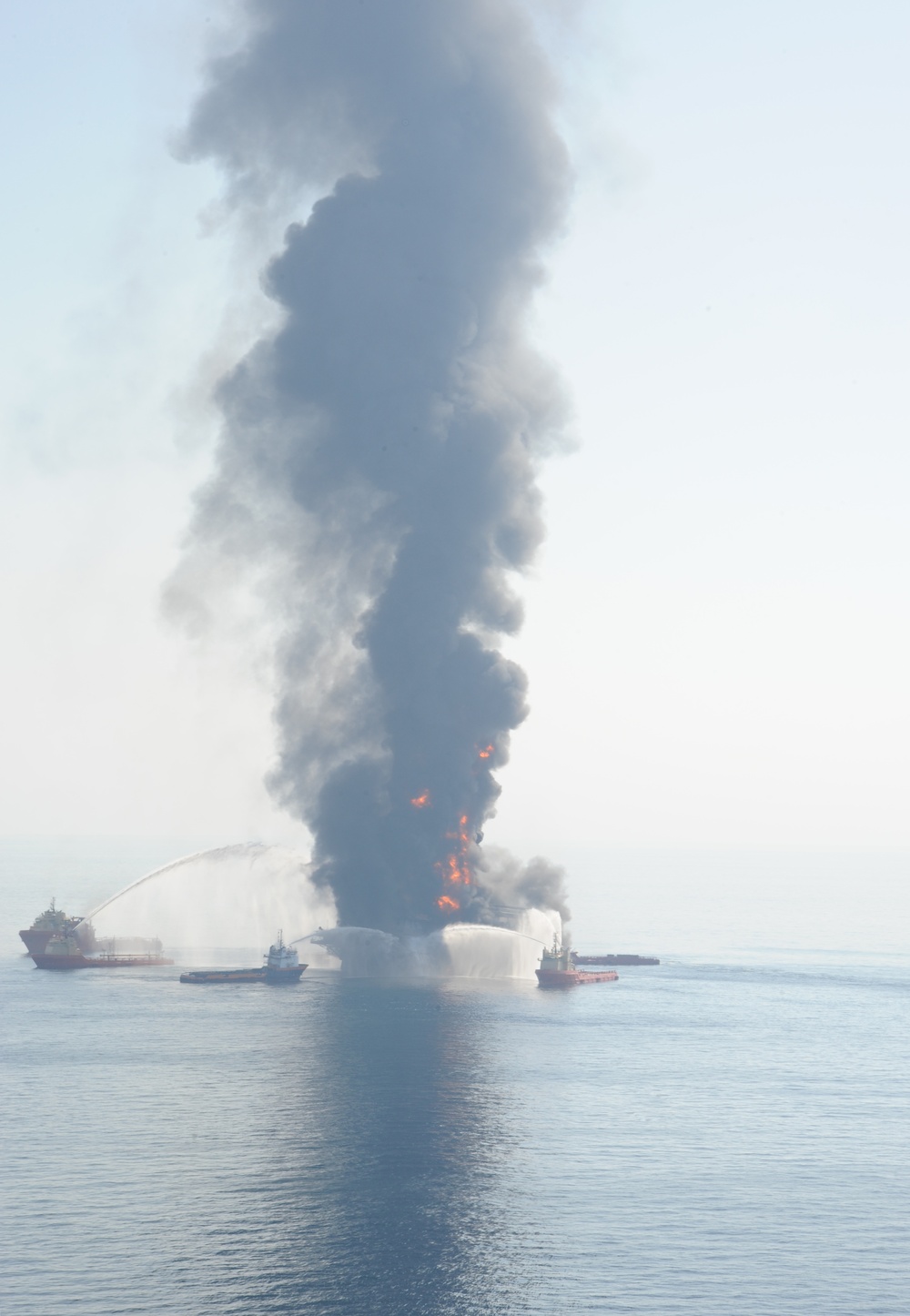 Assist Vessels Attempt to Extinguish Fires Aboard the Deepwater Horizon