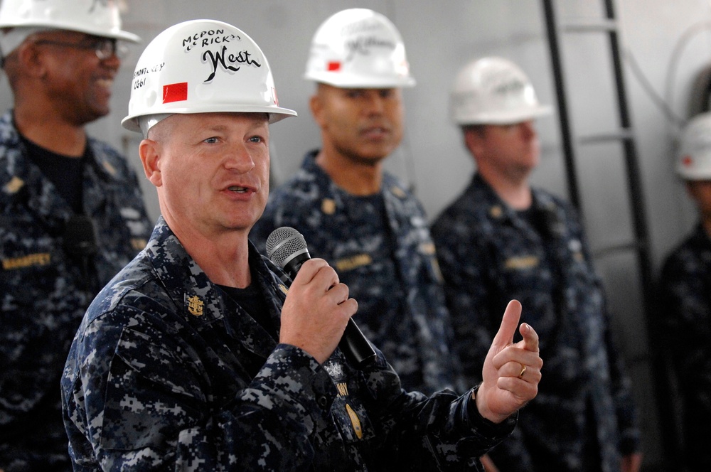 all-hands call aboard USS Monterey