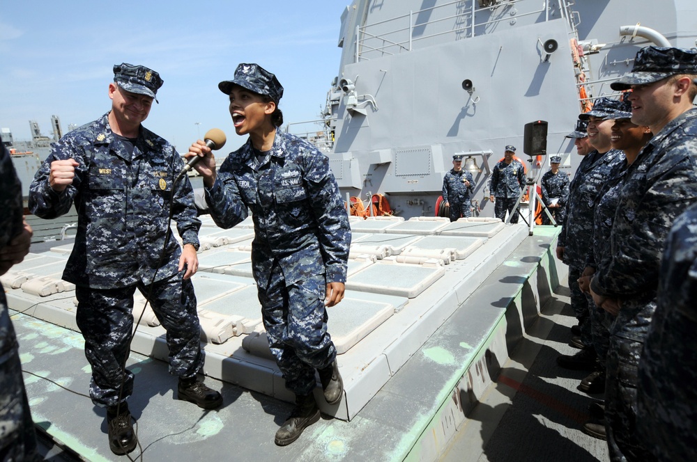 all-hands call aboard USS James E. Williams