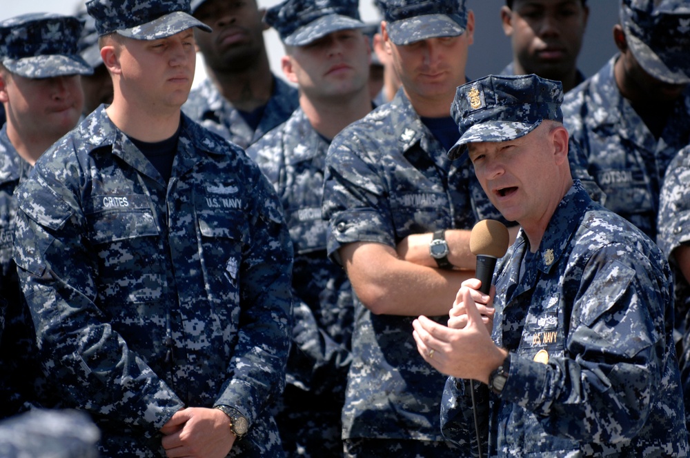 all-hands call aboard USS James E. Williams