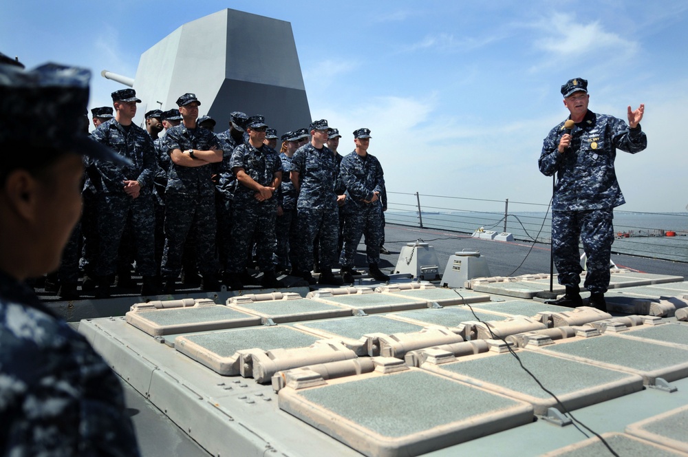 all-hands call aboard USS James E. Williams