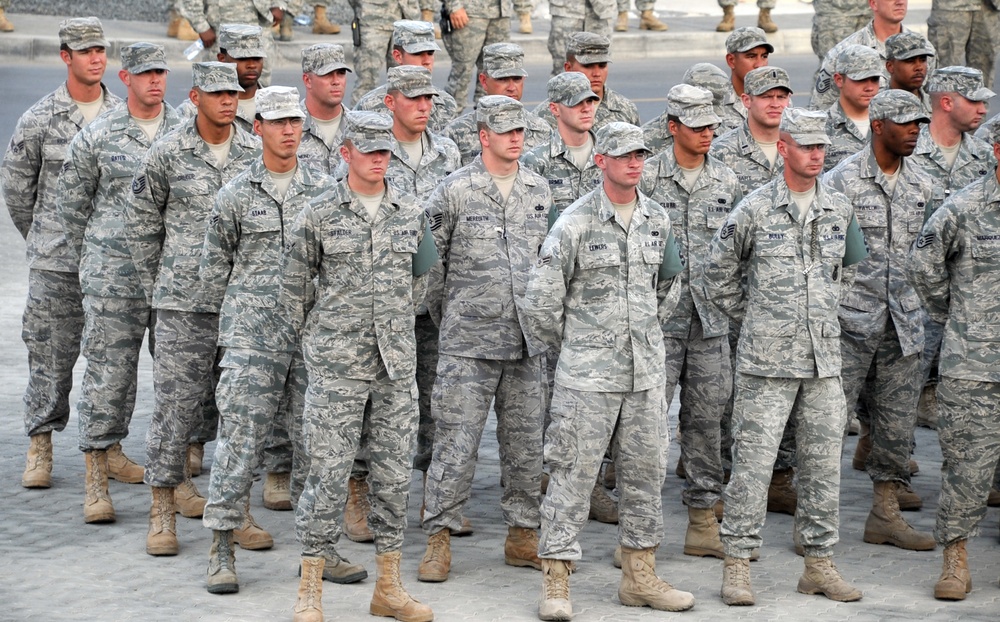 Deployed Security Forces Lead Wing Retreat Ceremony in Southwest Asia