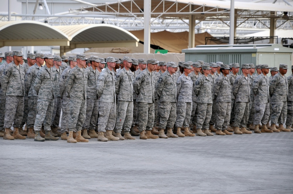 Deployed Security Forces Lead Wing Retreat Ceremony in Southwest Asia