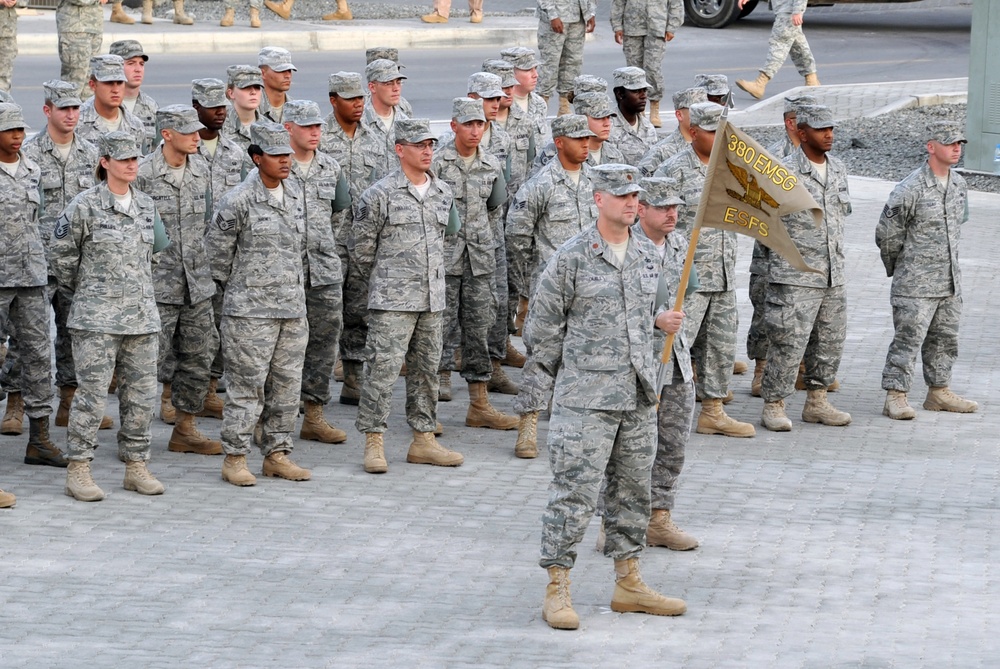 Deployed Security Forces Lead Wing Retreat Ceremony in Southwest Asia