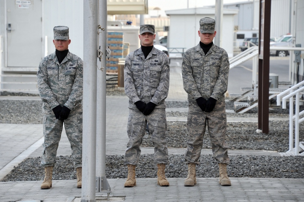 Deployed Security Forces Lead Wing Retreat Ceremony in Southwest Asia