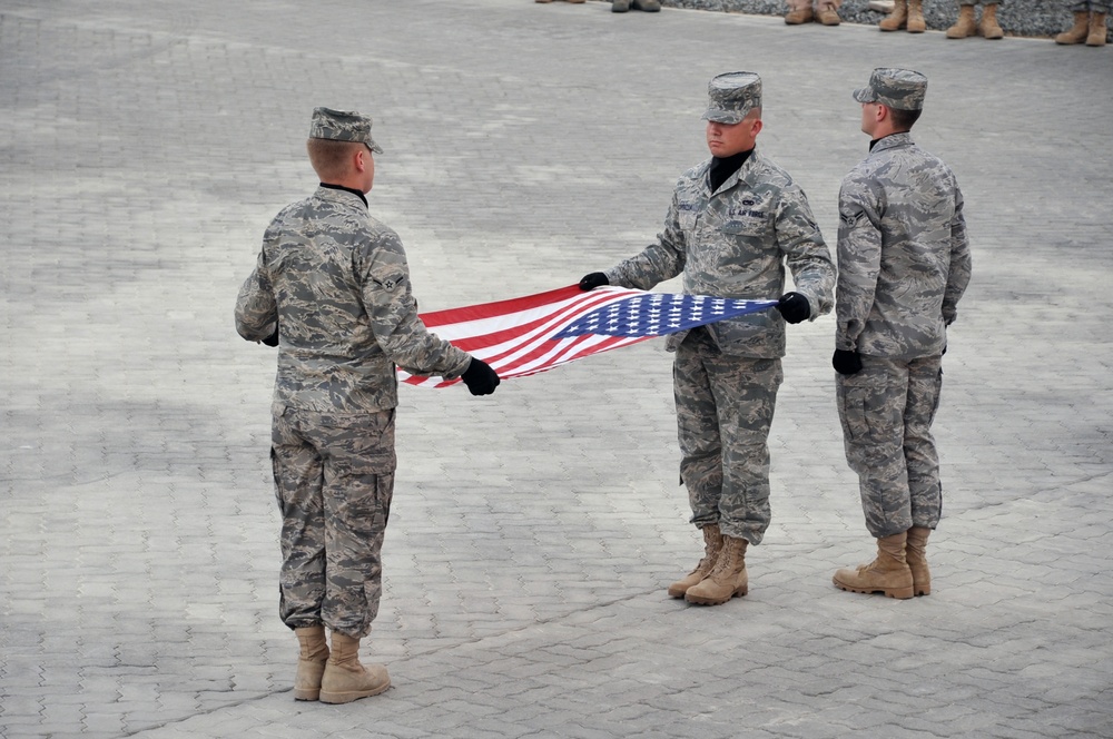 Deployed Security Forces Lead Wing Retreat Ceremony in Southwest Asia