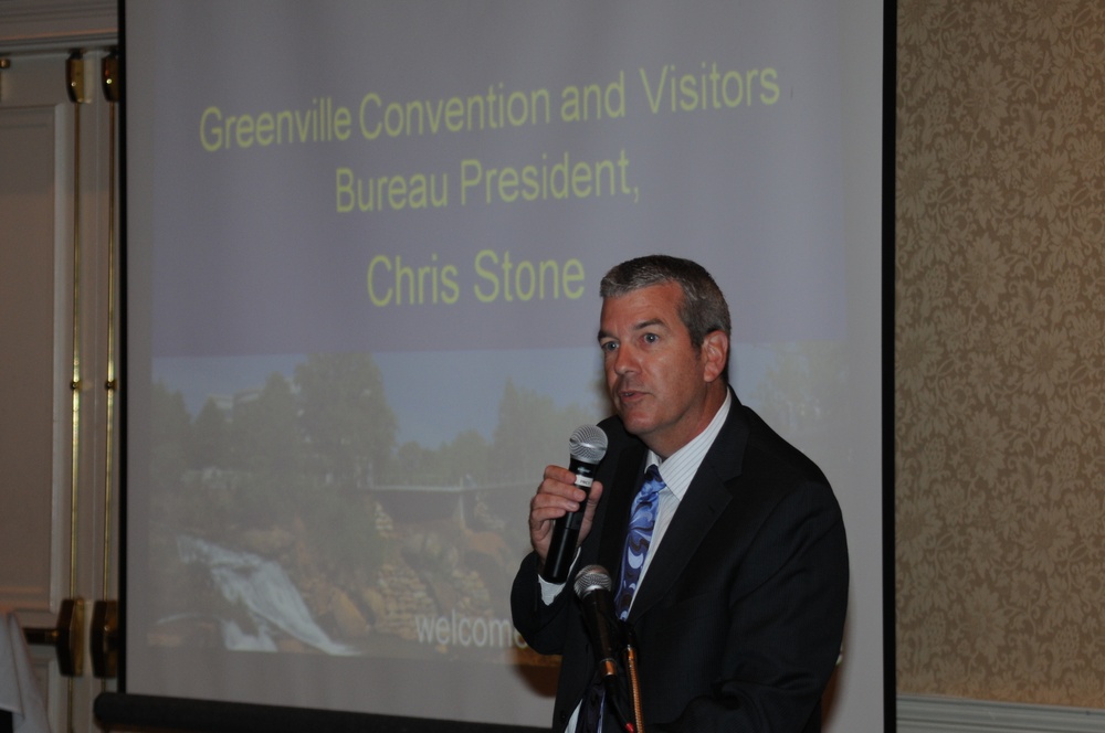 Greenville Convention and Visitors Bureau President Chris Stone Attends the Opening Briefing for MAFFS Training in Greenville, SC.  (Photo by Staff Sgt. Richard Kerner)