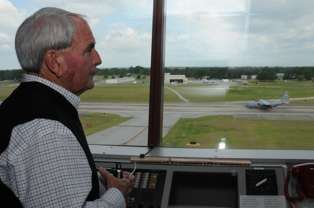 An Air Traffic Controller at South Carolina Technology and Aviation Center Guides a MAFFS Aircraft in (Photo by Staff Sgt. Richard Kerner)