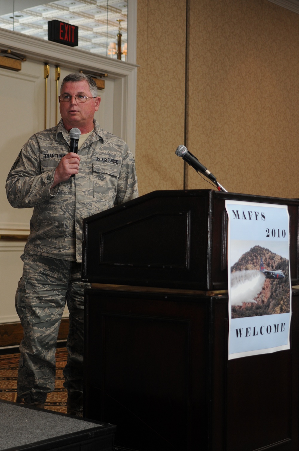 Chief Master Sgt. Greg Trantham Overviews Ramp and Maintenance Issues to the Audience During the MAFFS Welcome Briefing in Greenville, S.C.