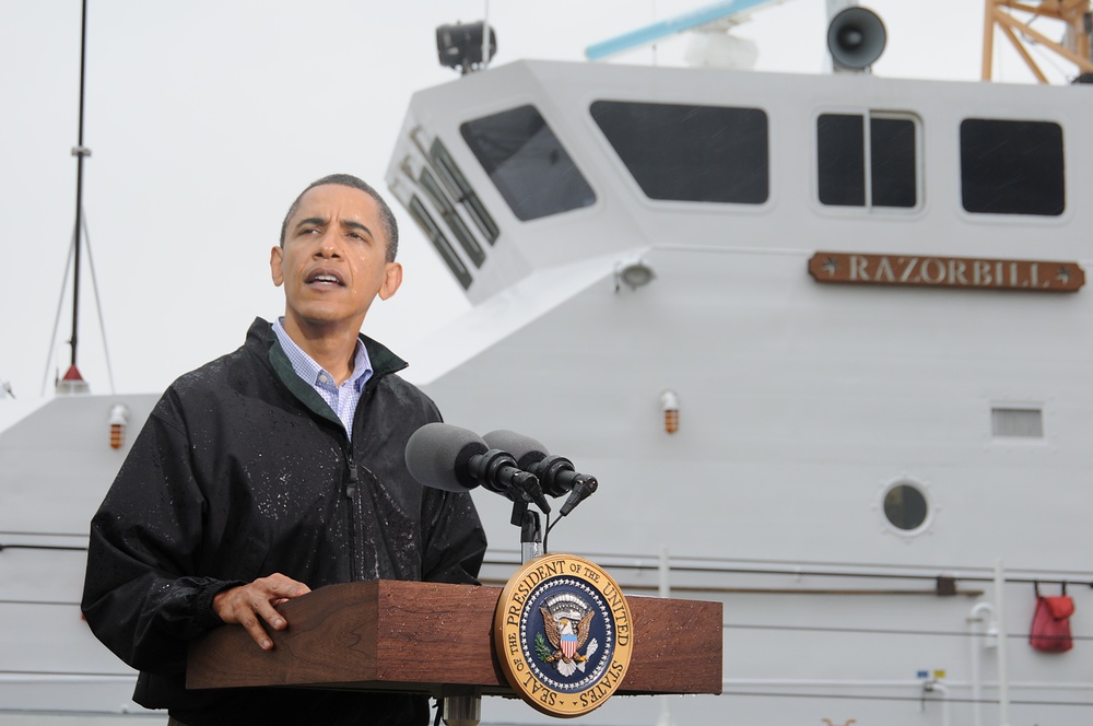 President Obama Speaks With the Press at Coast Guard Station Venice, La.