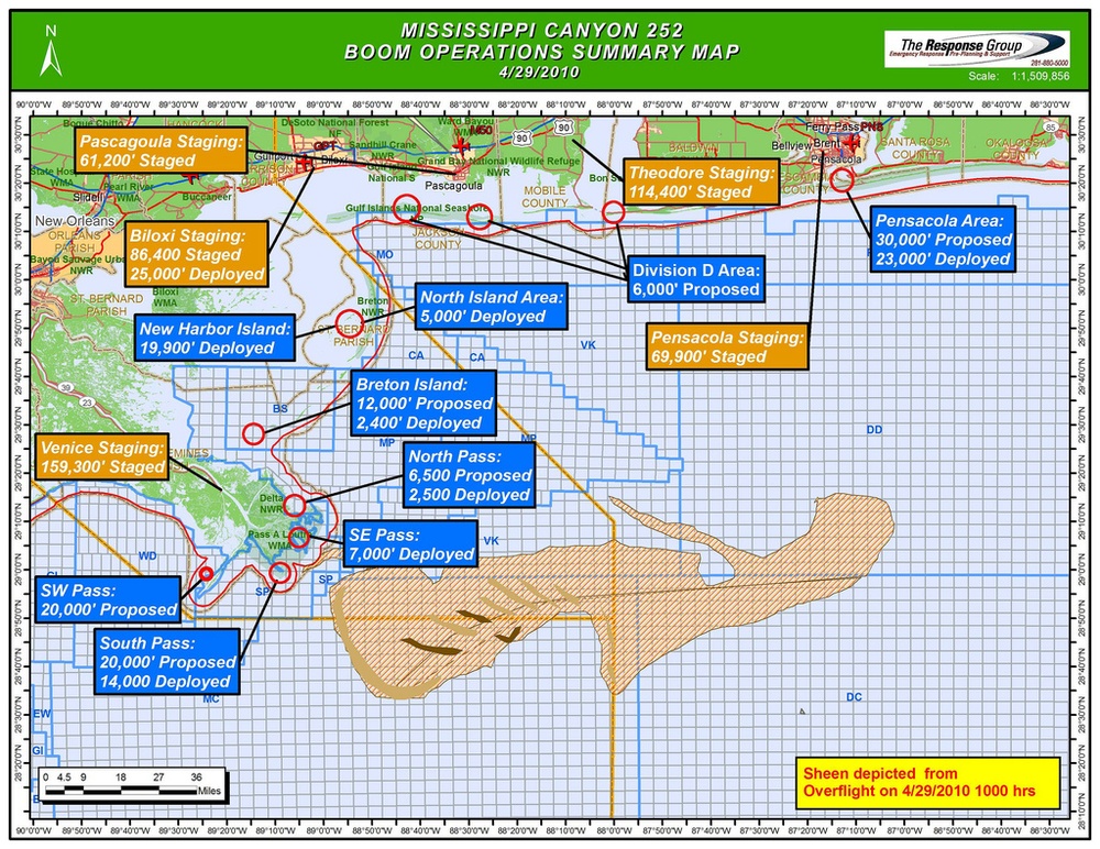 Graphic Showing the Proposed Shoreline Boom Locations.