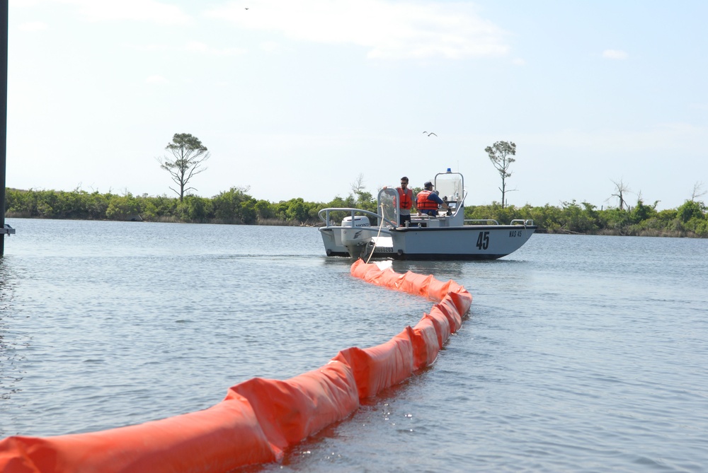 Naval Air Station Pensacola Pollution Response Unit Deploys Oil Containment Boom at Sherman Cove