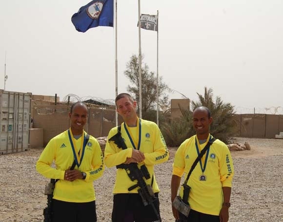 Deployed Virginia National Guard Soldiers compete in Boston Marathon on Adder