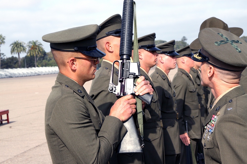 Marine recruits undergo battalion commander's inspection