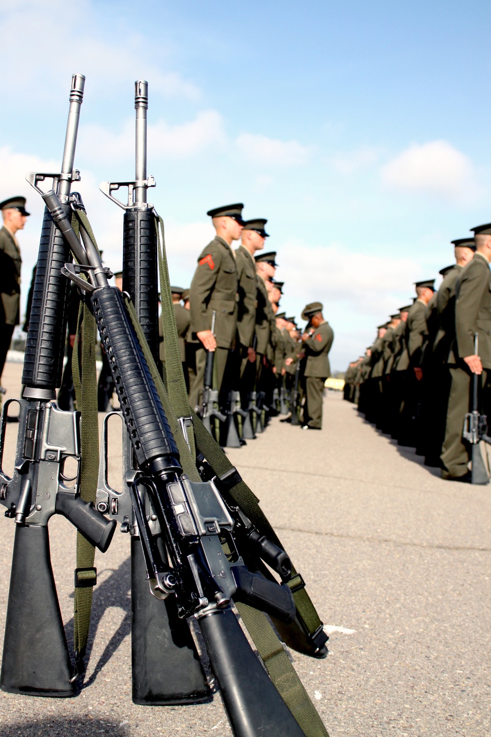 Marine recruits undergo battalion commander's inspection