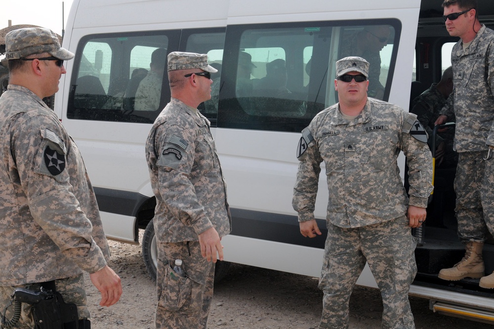 Wounded warriors visit 4-2 Stryker Soldiers at Camp Liberty in Iraq