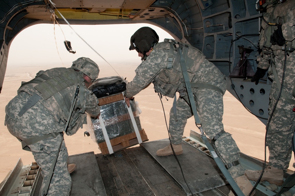 Deployed support company practices aerial resupply