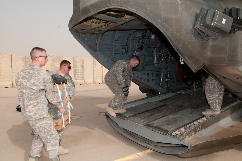 Deployed support company practices aerial resupply