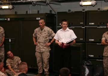Marines train with British Sailors aboard Her Majesty's Ship Ark Royal