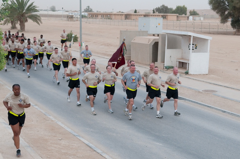 Support battalion marks anniversary, achievement with run downrange
