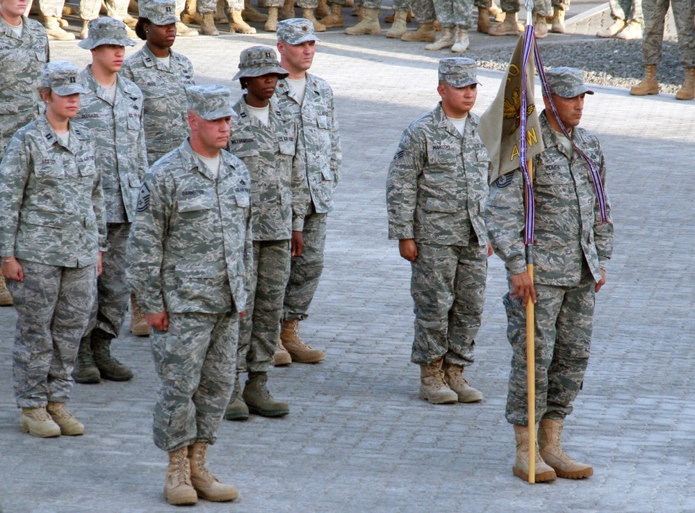 380th Air Expeditionary Wing Staff Airmen Lead Deployed Retreat Ceremony