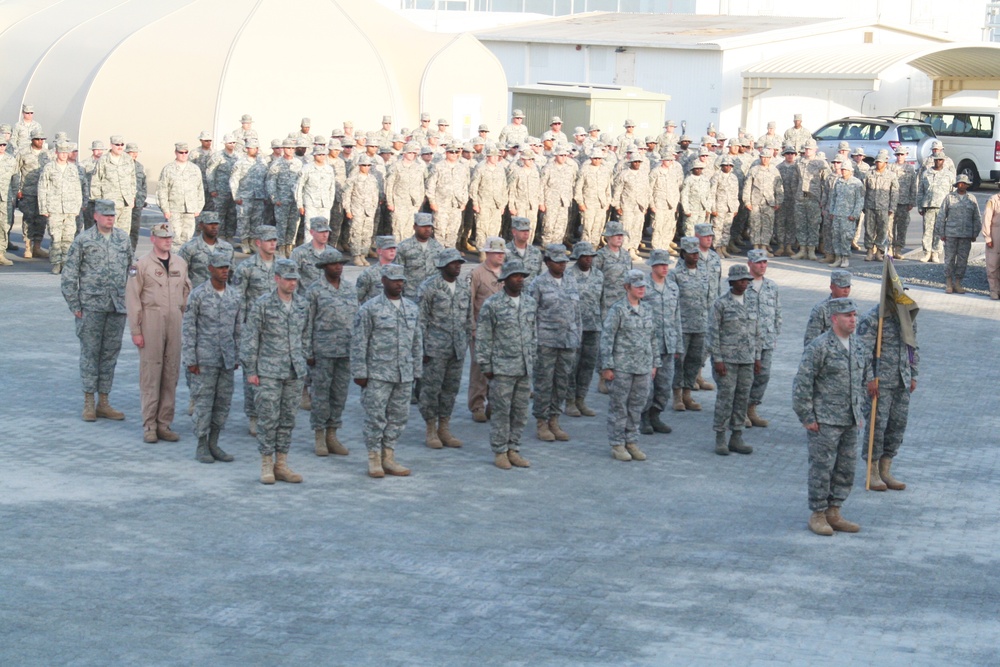 380th Air Expeditionary Wing Staff Airmen Lead Deployed Retreat Ceremony