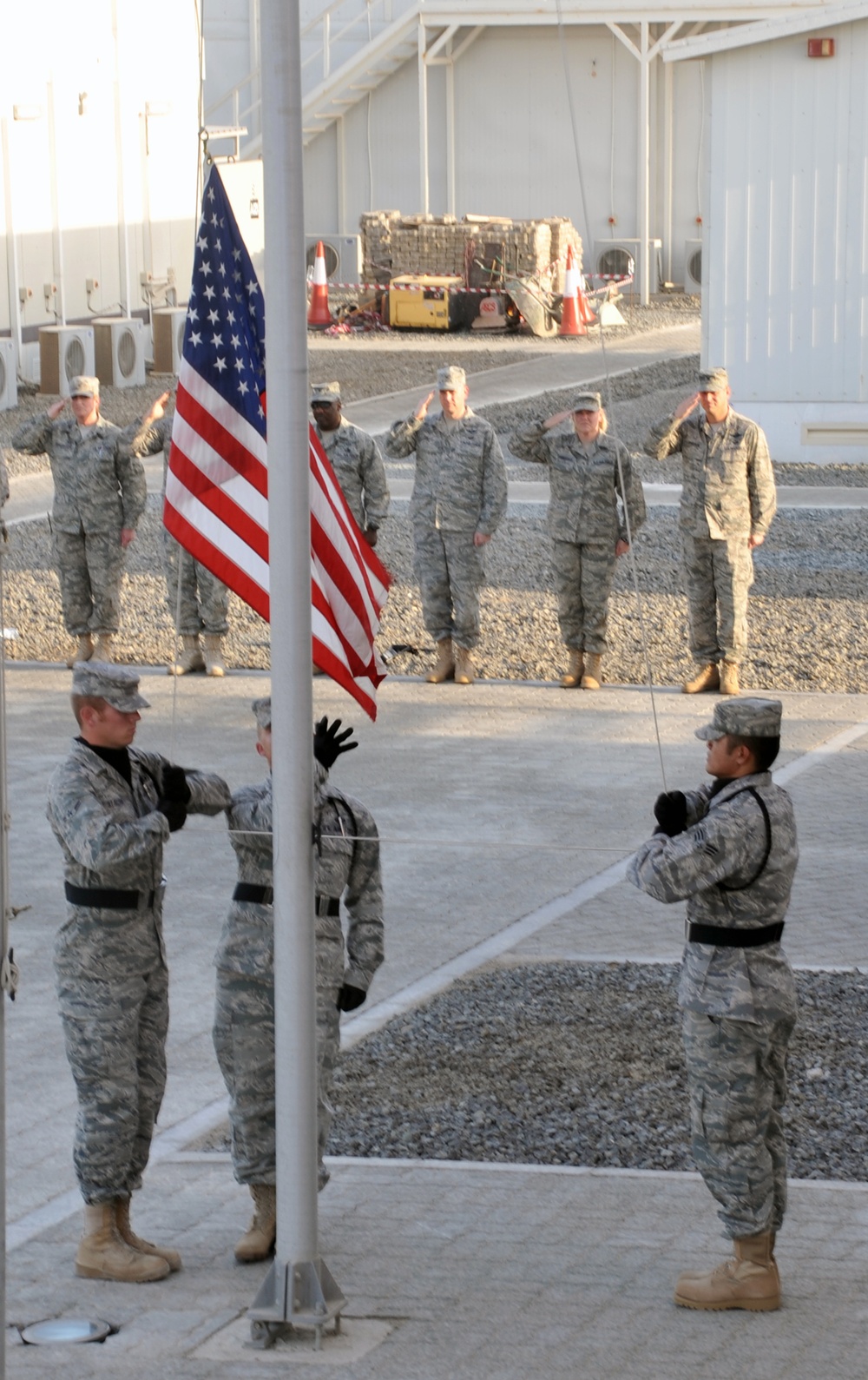 380th Air Expeditionary Wing Staff Airmen Lead Deployed Retreat Ceremony