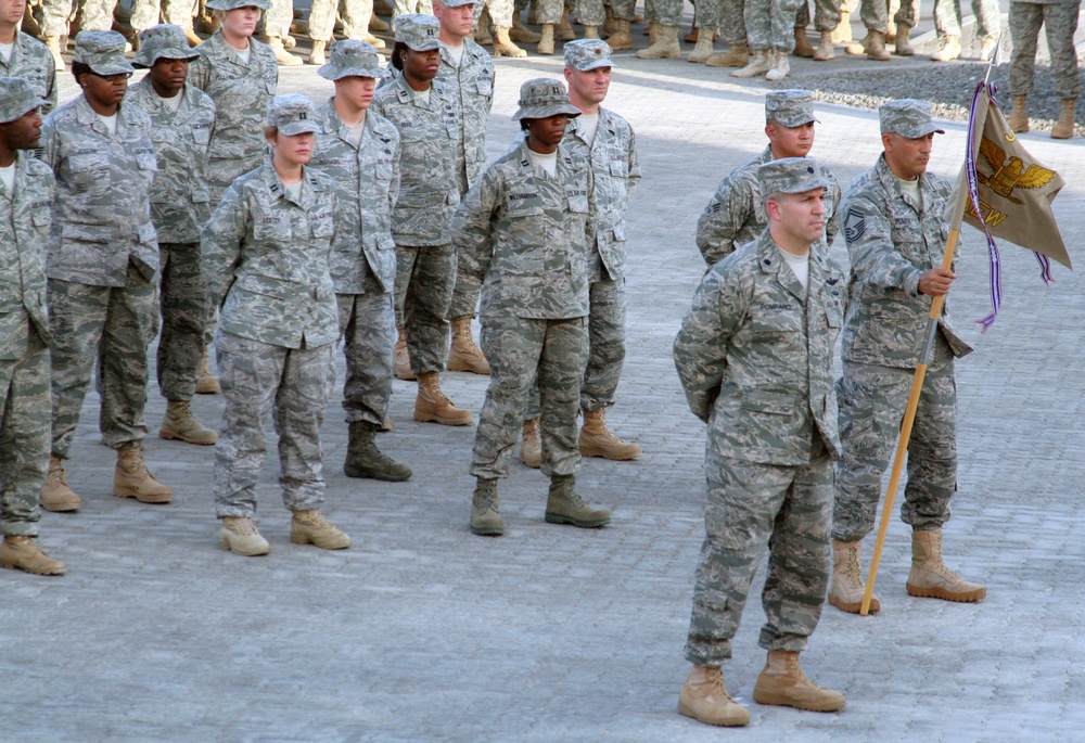 380th Air Expeditionary Wing Staff Airmen Lead Deployed Retreat Ceremony