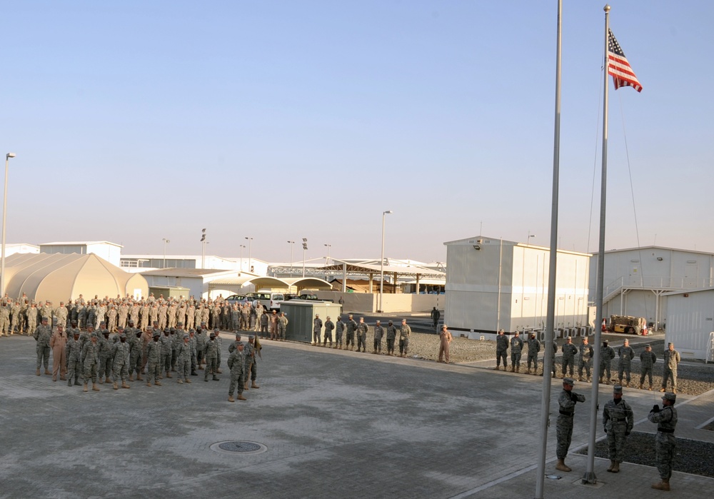 380th Air Expeditionary Wing Staff Airmen Lead Deployed Retreat Ceremony