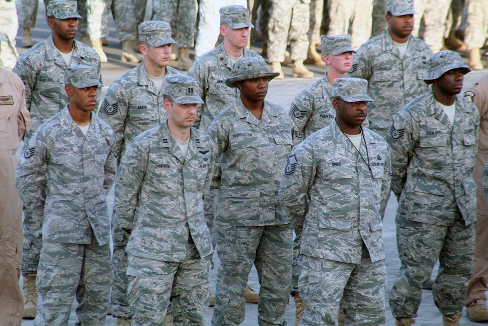 380th Air Expeditionary Wing Staff Airmen Lead Deployed Retreat Ceremony