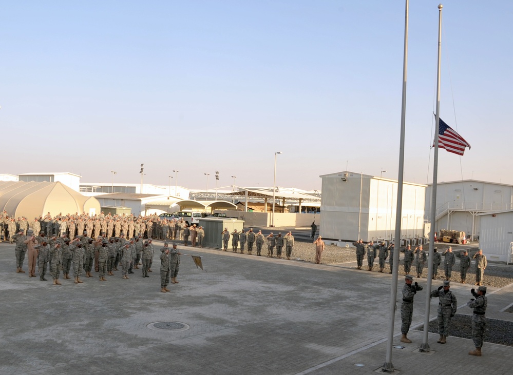 380th Air Expeditionary Wing Staff Airmen Lead Deployed Retreat Ceremony