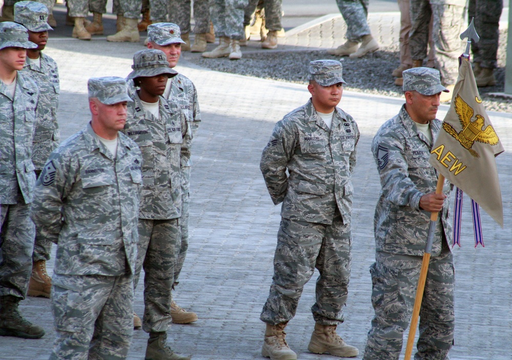 380th Air Expeditionary Wing Staff Airmen Lead Deployed Retreat Ceremony