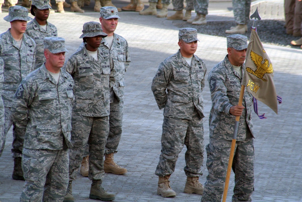 380th Air Expeditionary Wing Staff Airmen Lead Deployed Retreat Ceremony