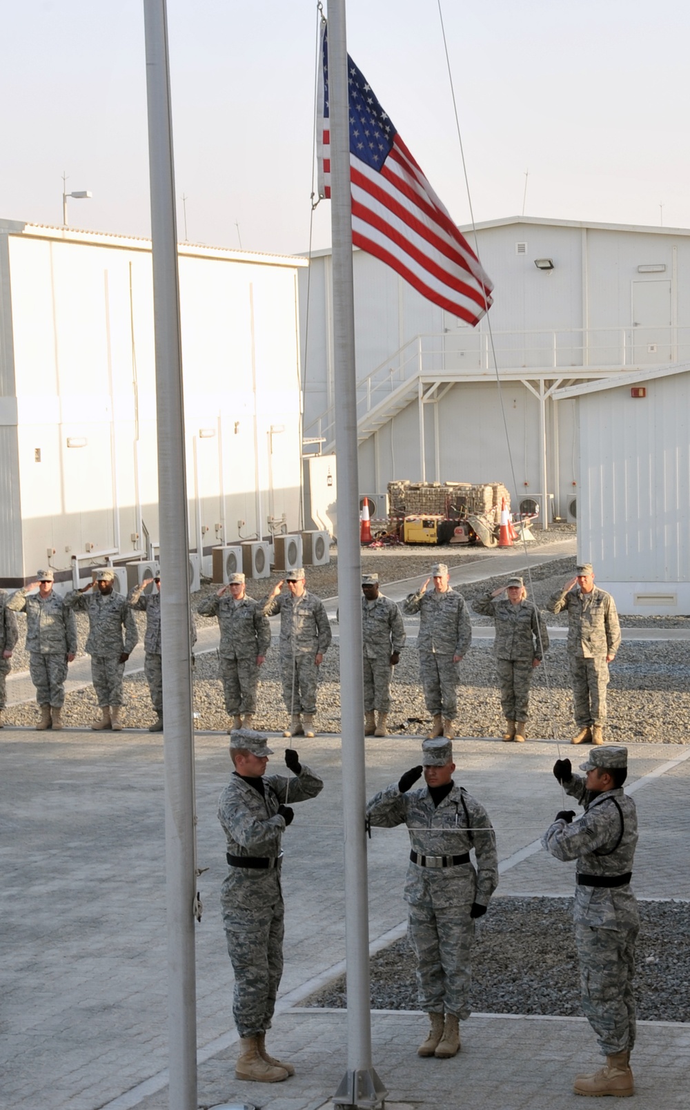 380th Air Expeditionary Wing Staff Airmen Lead Deployed Retreat Ceremony