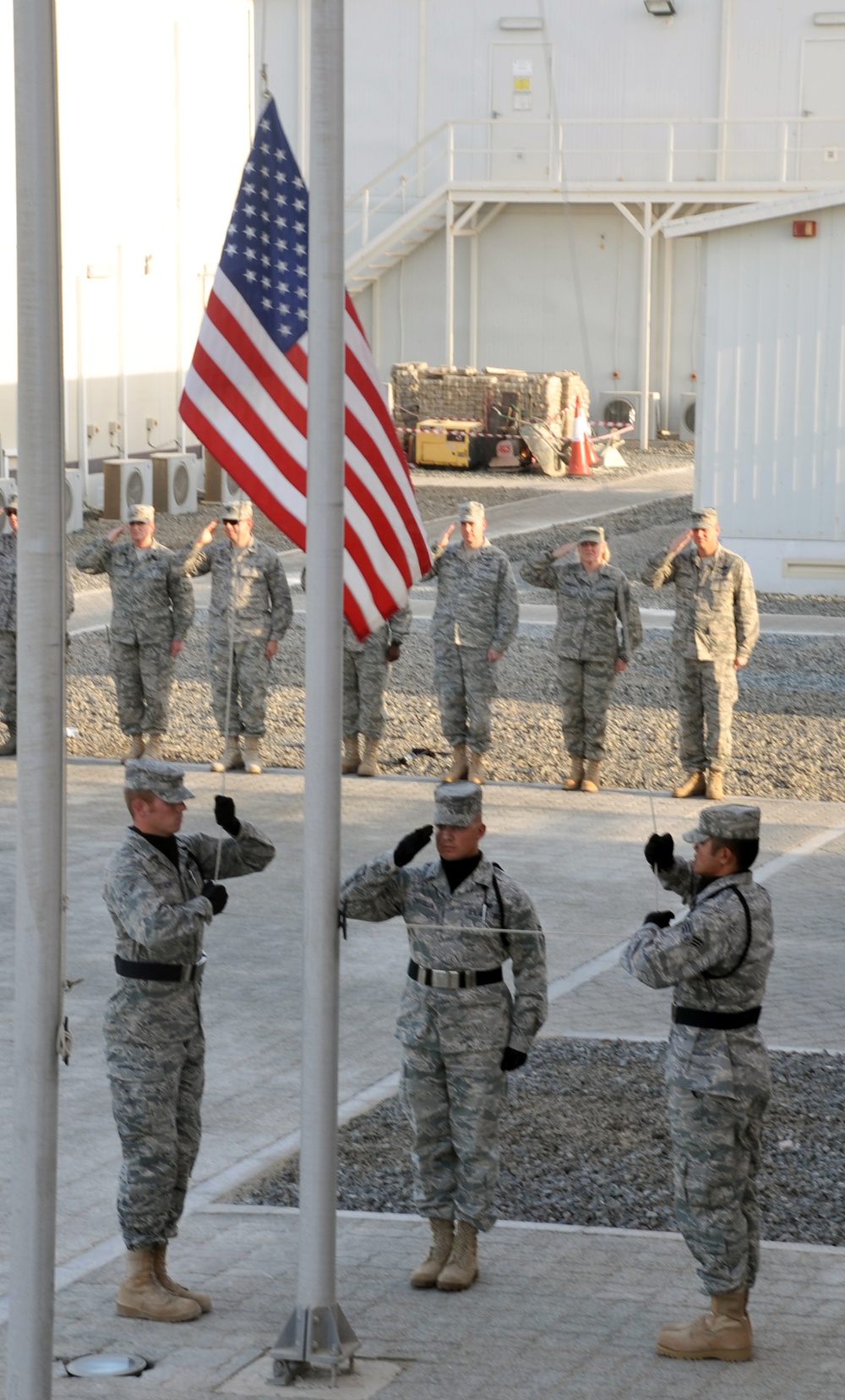 380th Air Expeditionary Wing Staff Airmen Lead Deployed Retreat Ceremony