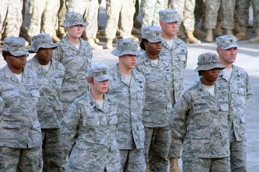 380th Air Expeditionary Wing Staff Airmen Lead Deployed Retreat Ceremony