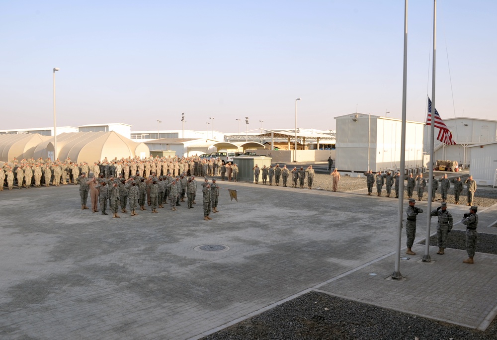 380th Air Expeditionary Wing Staff Airmen Lead Deployed Retreat Ceremony