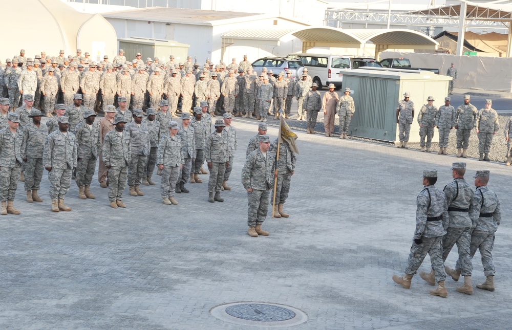 380th Air Expeditionary Wing Staff Airmen Lead Deployed Retreat Ceremony