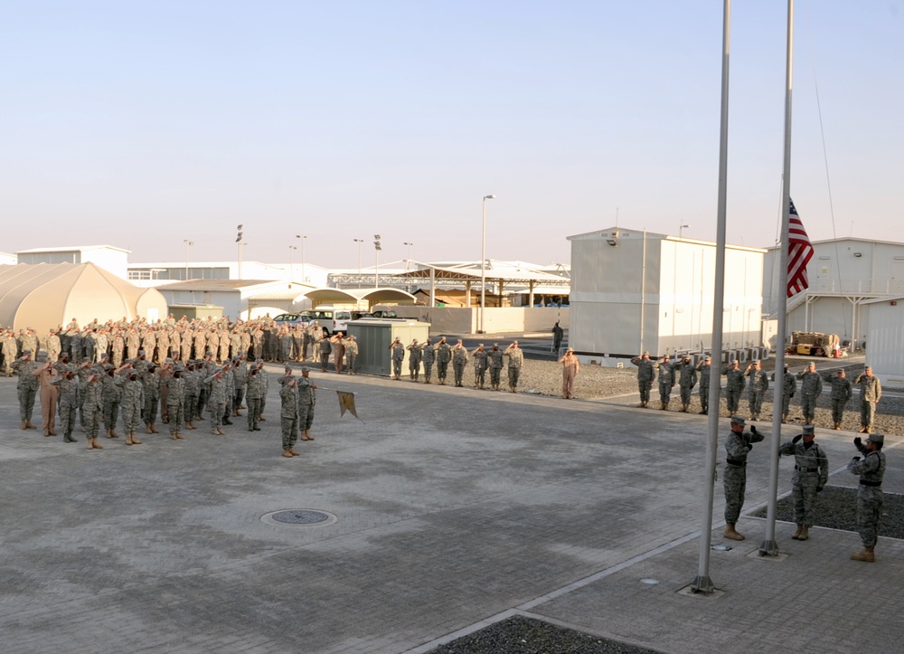 380th Air Expeditionary Wing Staff Airmen Lead Deployed Retreat Ceremony