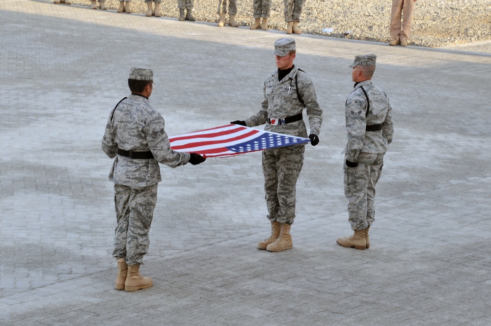 Wing Staff Airmen Lead Deployed Retreat Ceremony