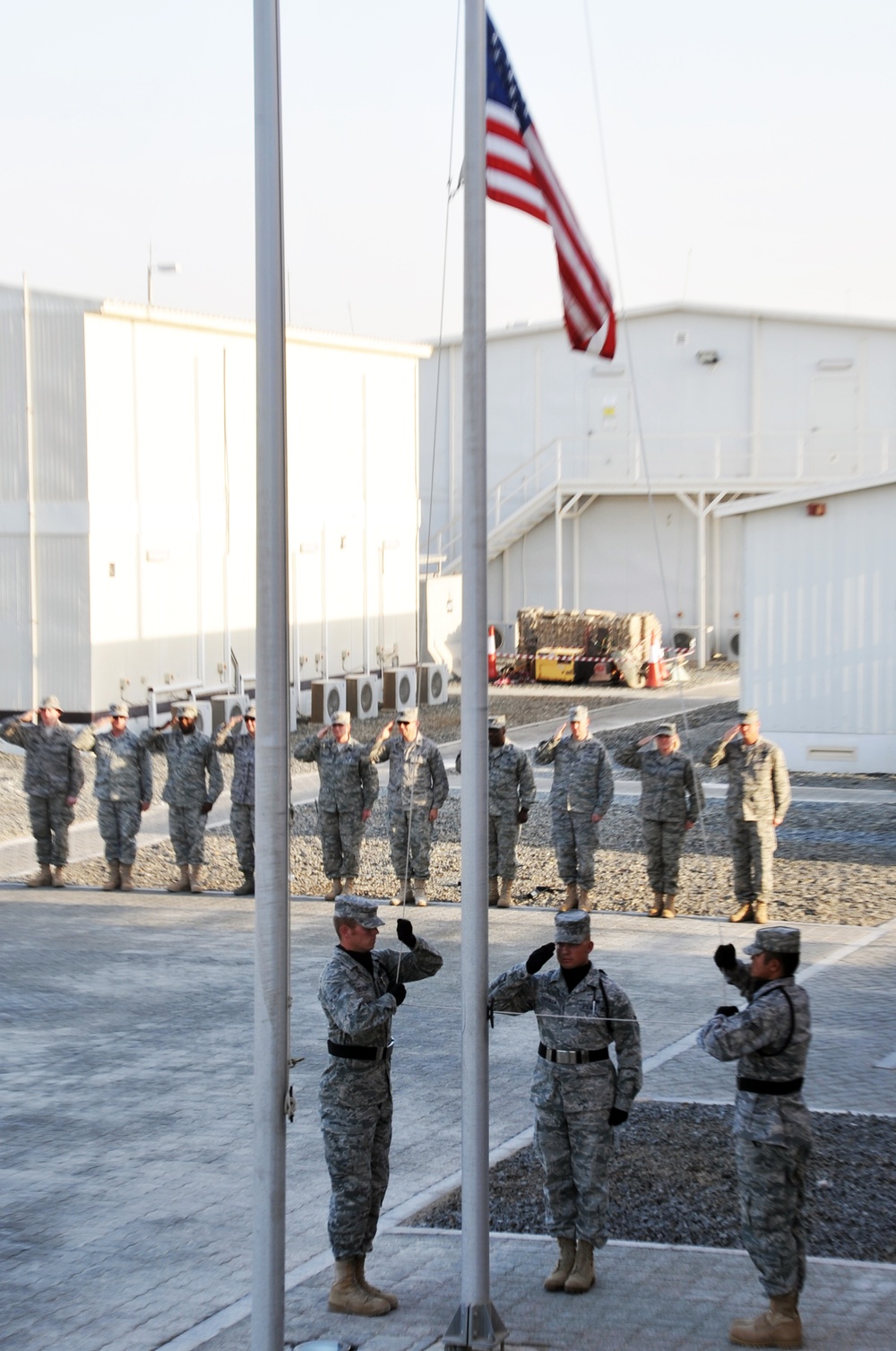 380th Air Expeditionary Wing Staff Airmen Lead Deployed Retreat Ceremony