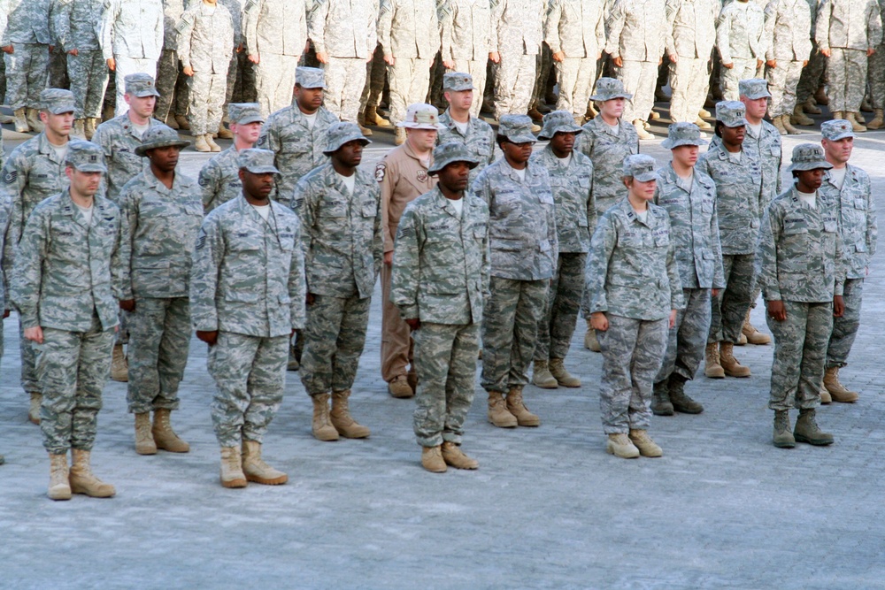 380th Air Expeditionary Wing Staff Airmen Lead Deployed Retreat Ceremony