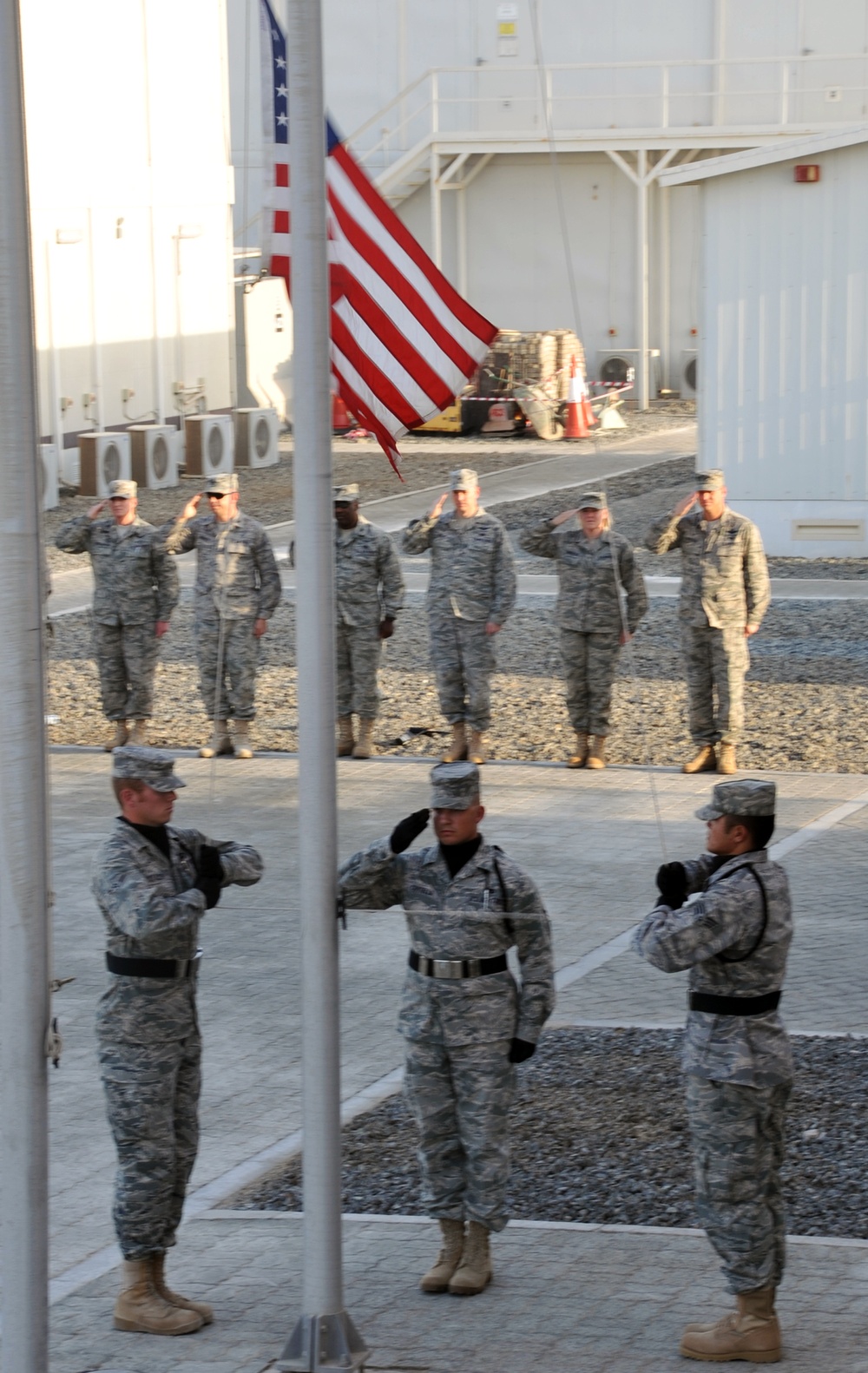 380th Air Expeditionary Wing Staff Airmen Lead Deployed Retreat Ceremony