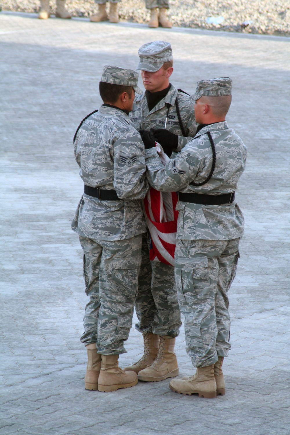 380th Air Expeditionary Wing Staff Airmen Lead Deployed Retreat Ceremony