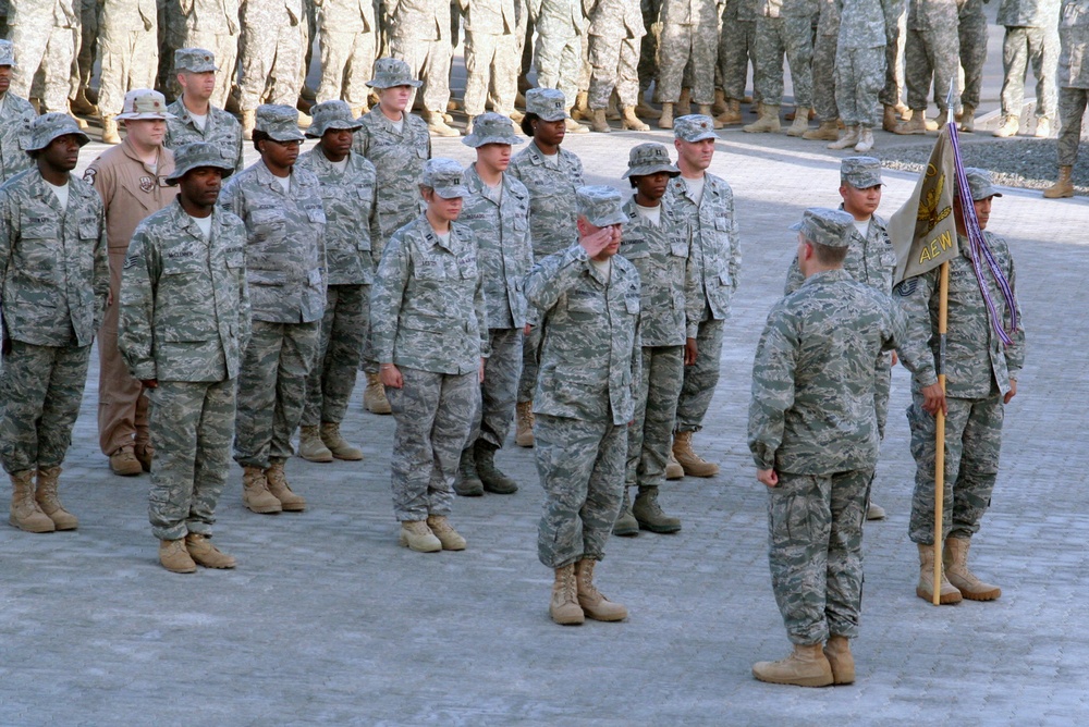 380th Air Expeditionary Wing Staff Airmen Lead Deployed Retreat Ceremony