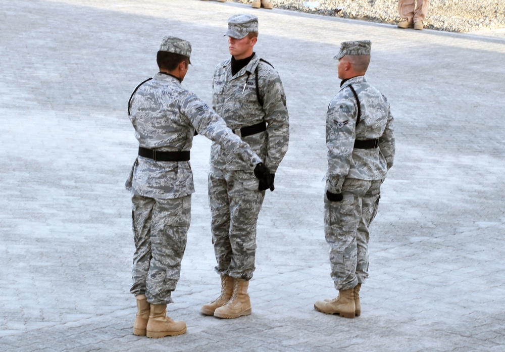 380th Air Expeditionary Wing Staff Airmen Lead Deployed Retreat Ceremony