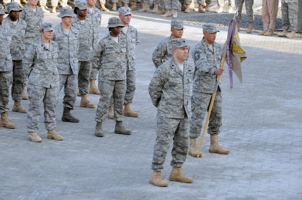 380th Air Expeditionary Wing Staff Airmen Lead Deployed Retreat Ceremony