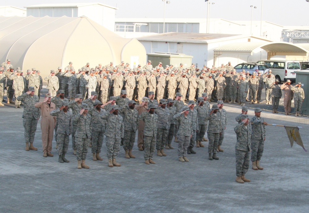 380th Air Expeditionary Wing Staff Airmen Lead Deployed Retreat Ceremony